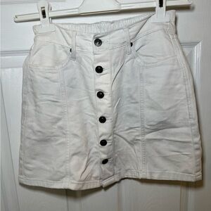 white button up denim skirt